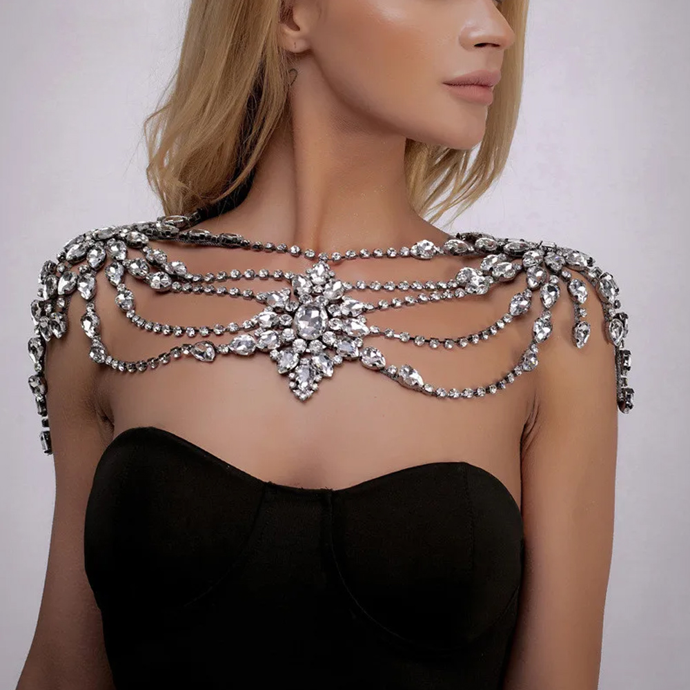 Pearl Trim Chain - Boho cristal nupcial ombro corrente colar
