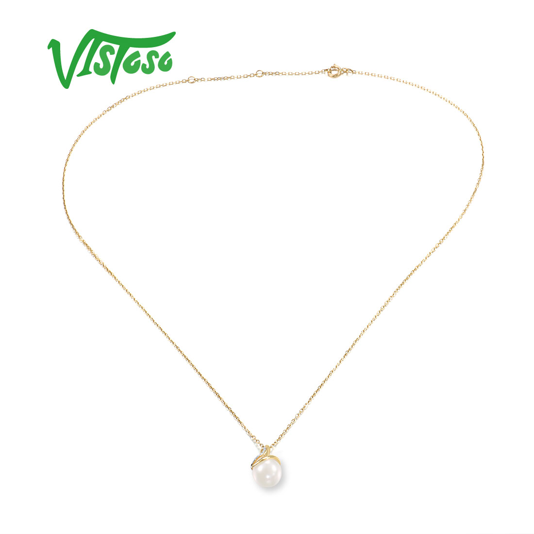 VISTOSO-Genuine 9K 375 Colar d - Pearl Trim Chain avaliação e preço